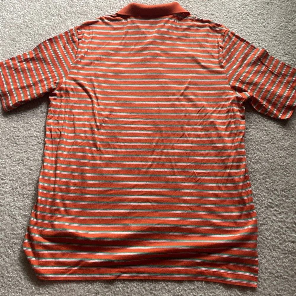 Ralph Lauren Polo Golf Polo Mens Large Orange Green Striped Pima Cotton Preowned